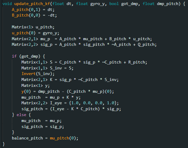 Kalman Filter update function